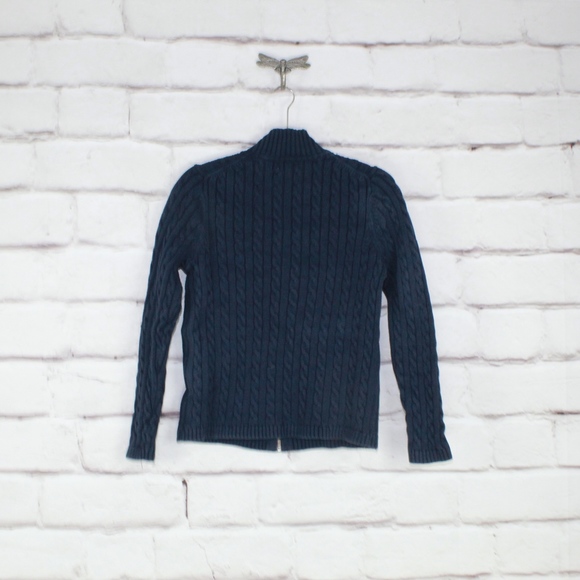 LL Bean Navy Blue Zip Up Cotton Knit Sweater Sz L - Picture 2 of 8